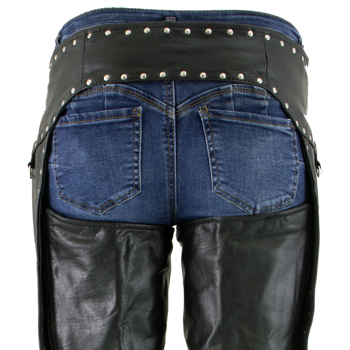 Milwaukee Leather LKL6705 Women's Classic Black Leather Motorcycle Biker Rider Chaps w/ Rivet Detail - Image 5