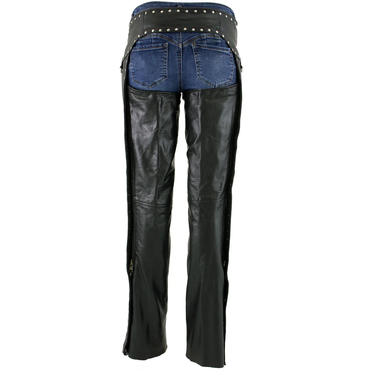 Milwaukee Leather LKL6705 Women's Classic Black Leather Motorcycle Biker Rider Chaps w/ Rivet Detail - Image 6
