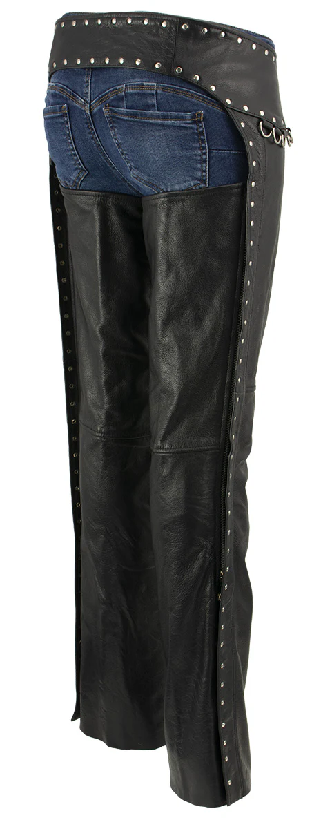 Milwaukee Leather LKL6705 Women's Classic Black Leather Motorcycle Biker Rider Chaps w/ Rivet Detail - Image 7
