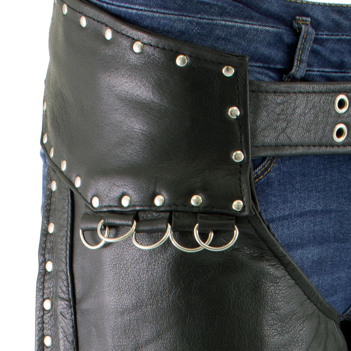 Milwaukee Leather LKL6705 Women's Classic Black Leather Motorcycle Biker Rider Chaps w/ Rivet Detail - Image 8