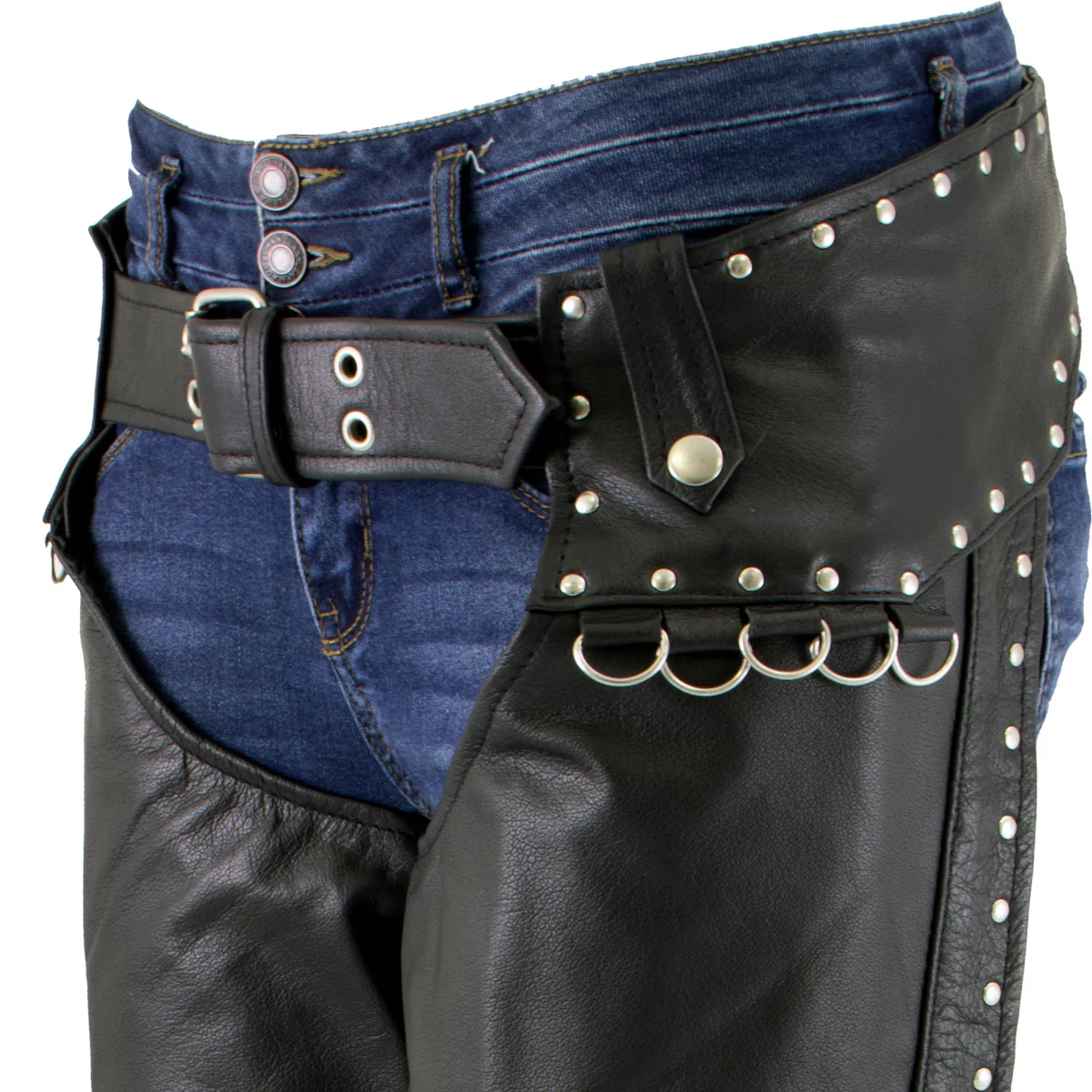 Milwaukee Leather LKL6705 Women's Classic Black Leather Motorcycle Biker Rider Chaps w/ Rivet Detail - Image 9