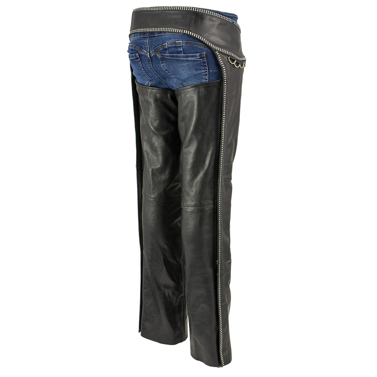 Milwaukee Leather LKL6706 Women's Classic Black Leather Motorcycle Biker Rider Chaps w/ Bling Detail - Image 4