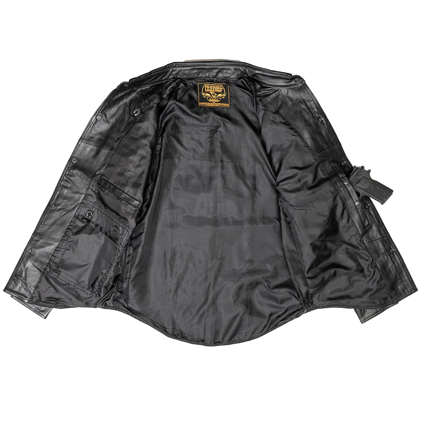Milwaukee Leather LKM1601 Men's Black Lightweight Snap Front Casual Biker Leather Shirt - Image 5