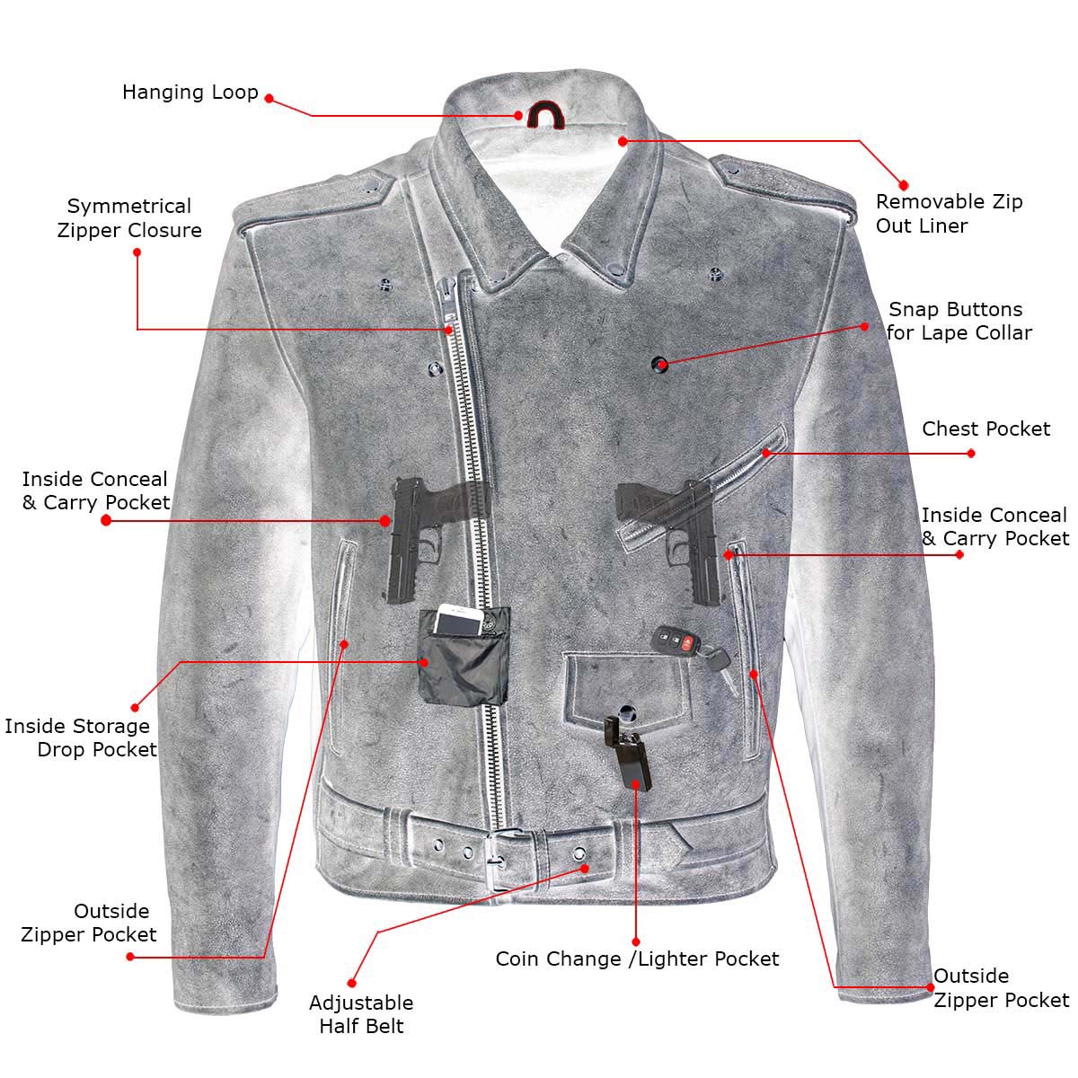 Milwaukee Leather LKM17001 Men's Classic Distressed Gray Motorcycle Leather Riders Jacket - Image 2
