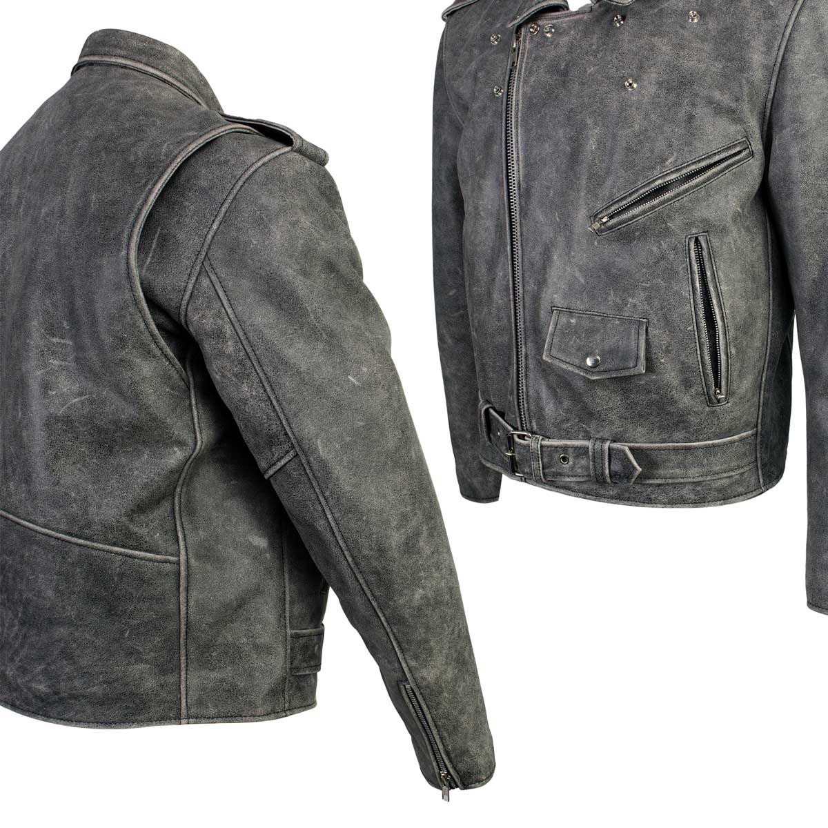Milwaukee Leather LKM17001 Men's Classic Distressed Gray Motorcycle Leather Riders Jacket - Image 6