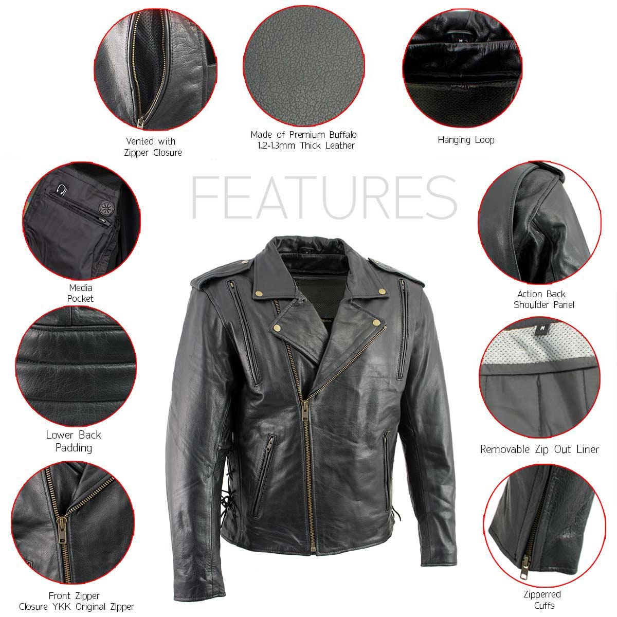 Milwaukee Leather LKM17003  Men's Premium Black Leather Motorcycle Riders Jacket with CE Armor Protecion - Image 2
