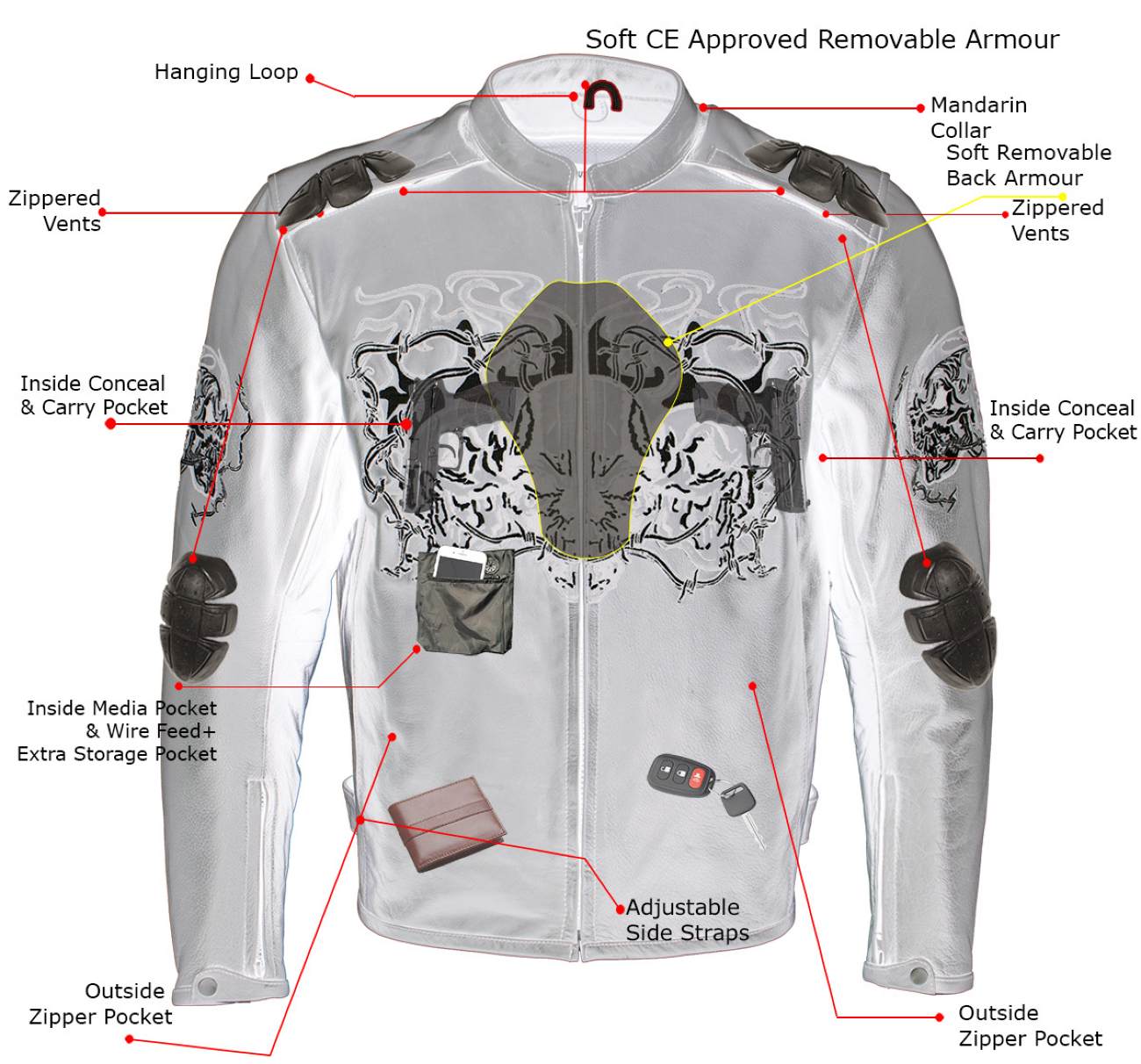 Milwaukee Leather LKM17008 Men's Premium Black Reflective Skulls Cruiser Style Motorcycle Jacket w/ CE Armor - Image 5