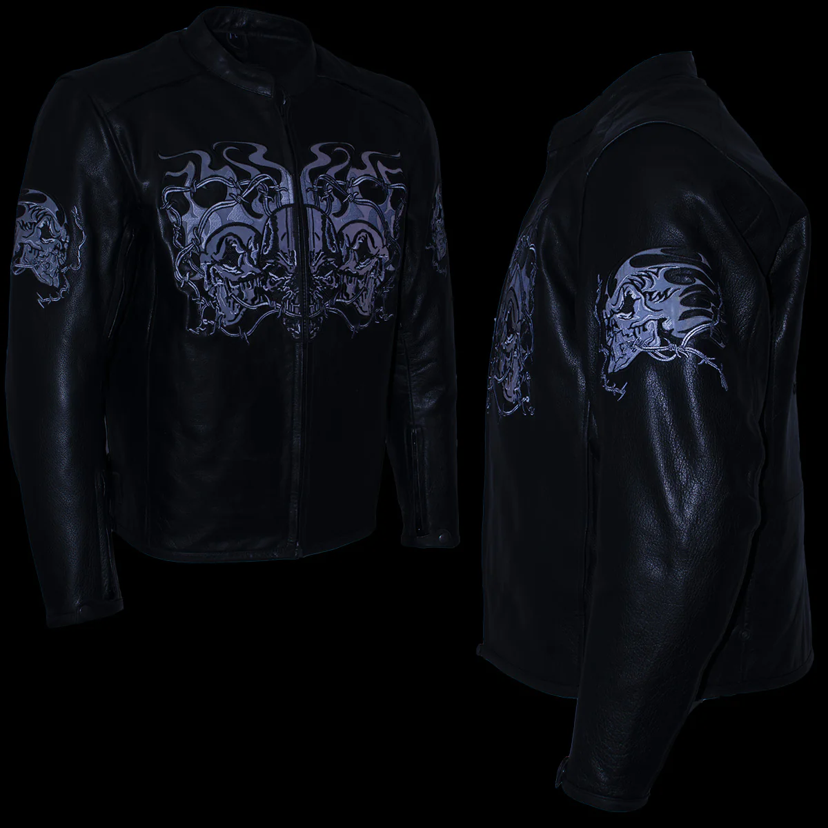 Milwaukee Leather LKM17008 Men's Premium Black Reflective Skulls Cruiser Style Motorcycle Jacket w/ CE Armor - Image 6