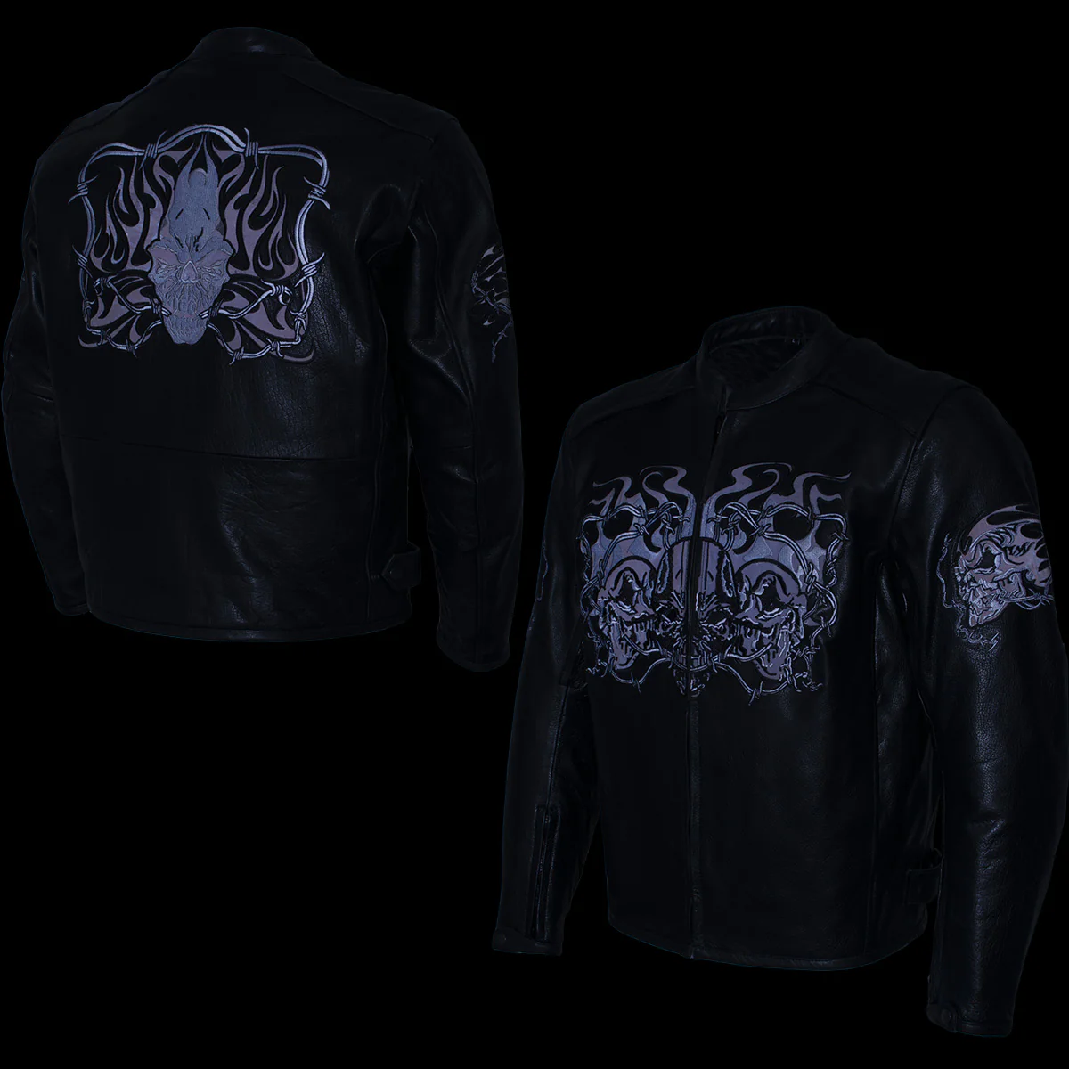 Milwaukee Leather LKM17008 Men's Premium Black Reflective Skulls Cruiser Style Motorcycle Jacket w/ CE Armor - Image 7