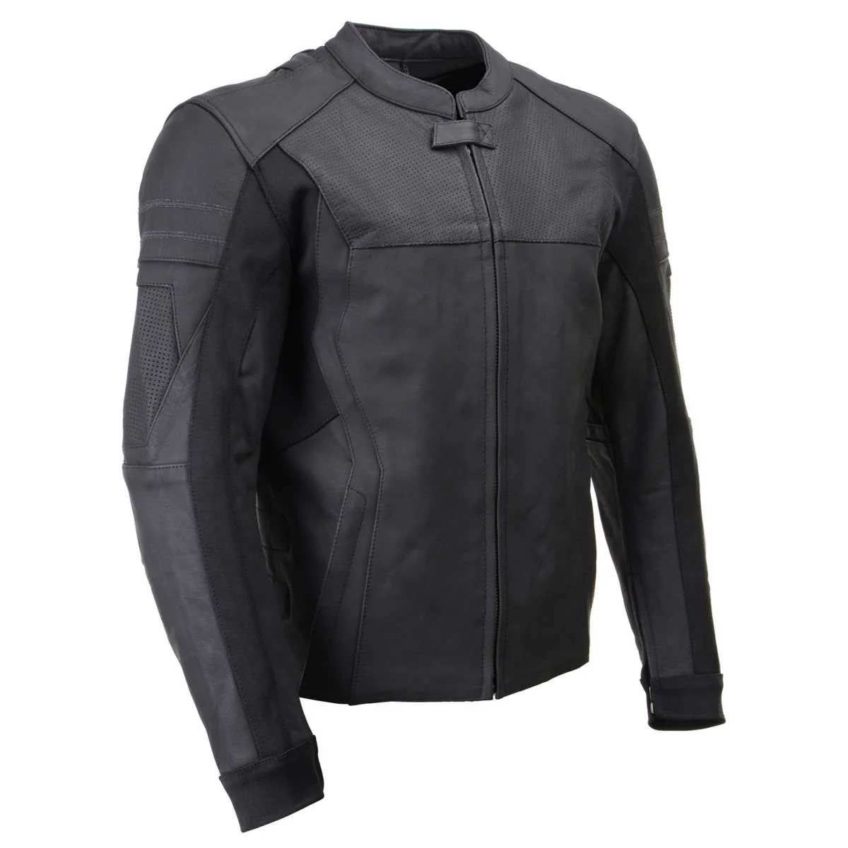 Milwaukee Leather LKM17014 Men's Matte Black Premium Leather Protective Motorcycle Racing Style Biker Jacket w/ CE Armor