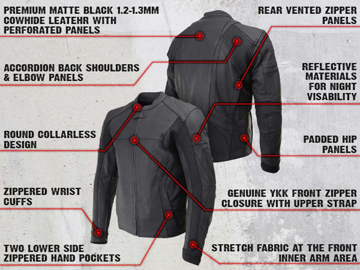 Milwaukee Leather LKM17014 Men's Matte Black Premium Leather Protective Motorcycle Racing Style Biker Jacket w/ CE Armor - Image 12