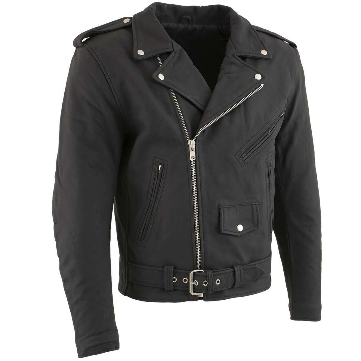 Milwaukee Leather LKM1702 Men's Vintage Flat Black Motorcycle Biker Leather Jacket w/ CE Armor Protection