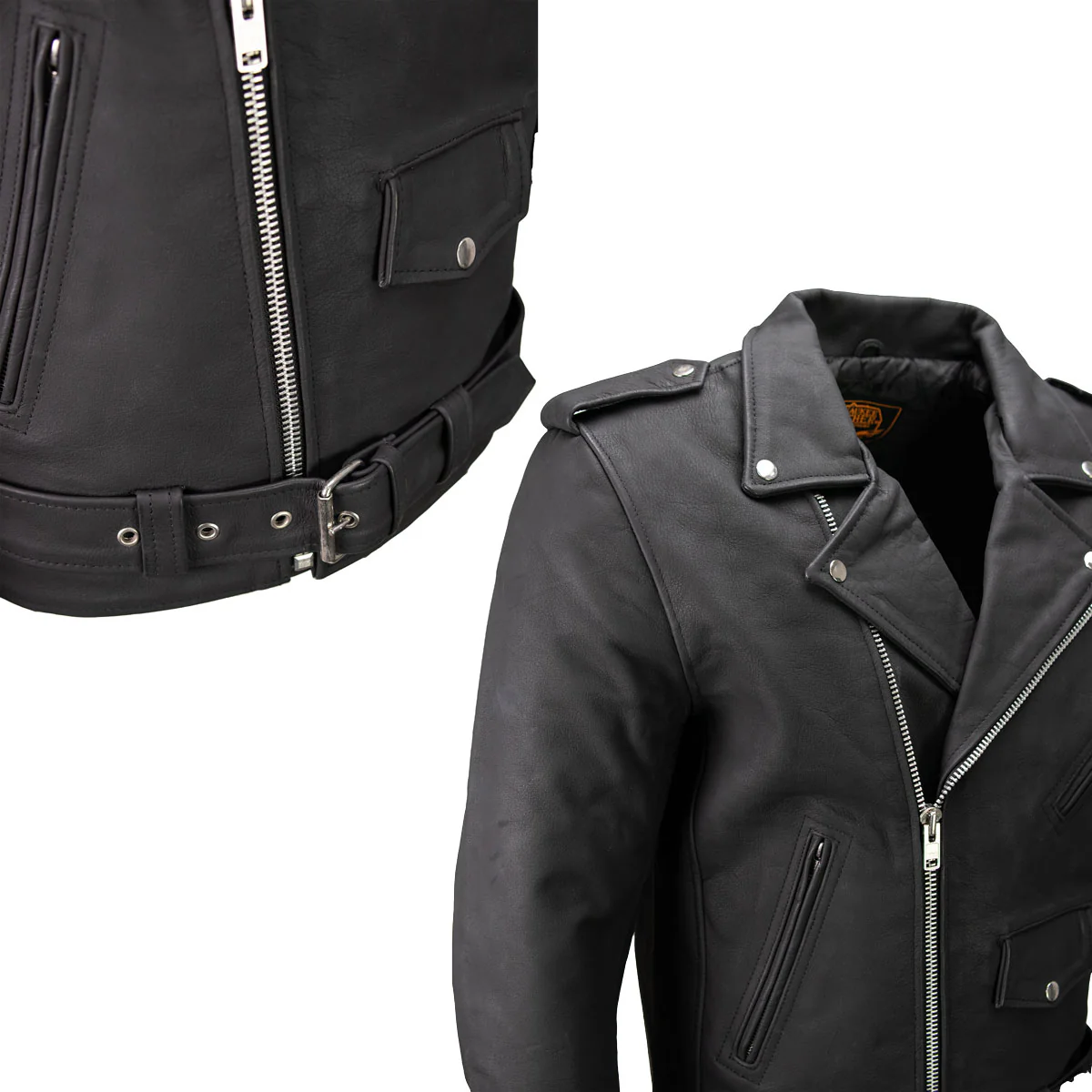Milwaukee Leather LKM1702 Men's Vintage Flat Black Motorcycle Biker Leather Jacket w/ CE Armor Protection - Image 5