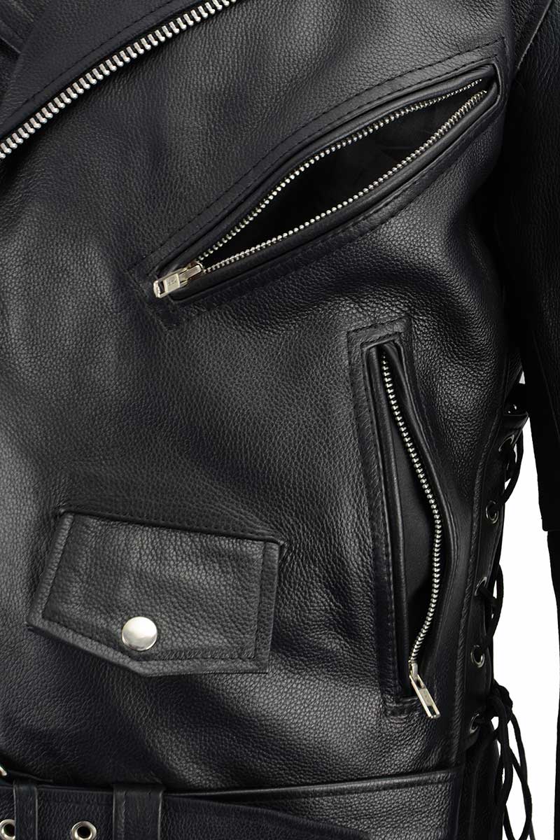 Milwaukee Leather Men's Premium Black Leather Motorcycle Jacket - Vintage Police Style w/ Side Lace - LKM1711 - Image 8