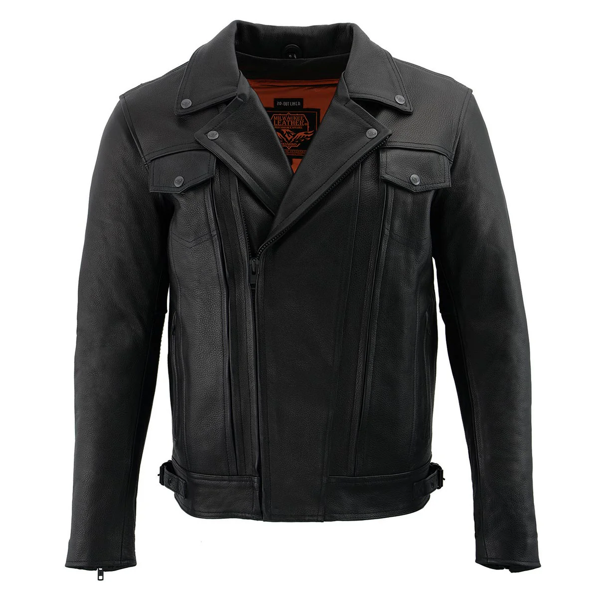 Milwaukee Leather LKM1720T Men's Tall Sizes Black Premium Leather Motorcycle Vented Leather Jacket w/ Utility Pockets - Image 16