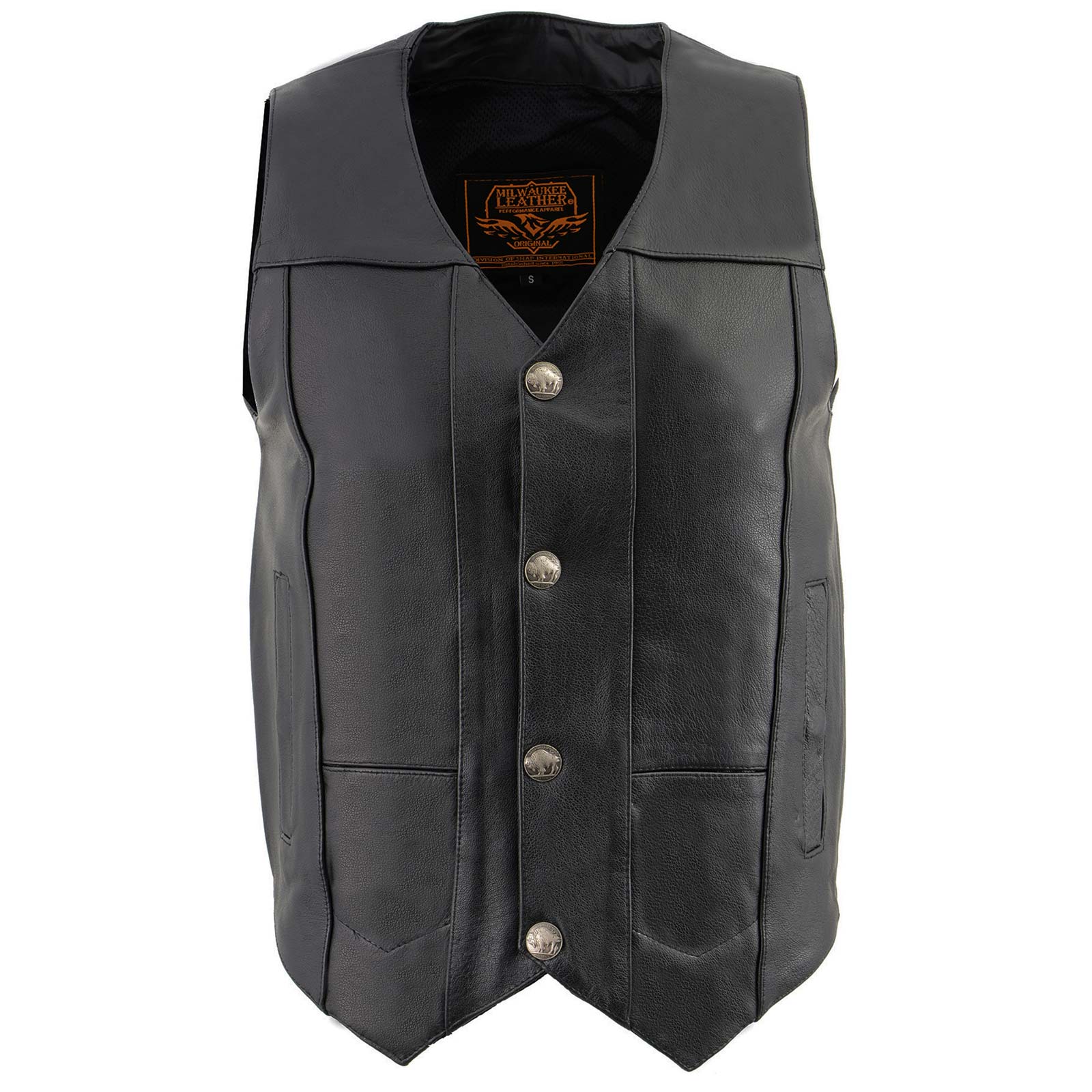 Milwaukee Leather LKM3700 Men's Classic Black Leather Motorcycle Rider Vest w/ Buffalo Nickel Snaps Closure - Image 5