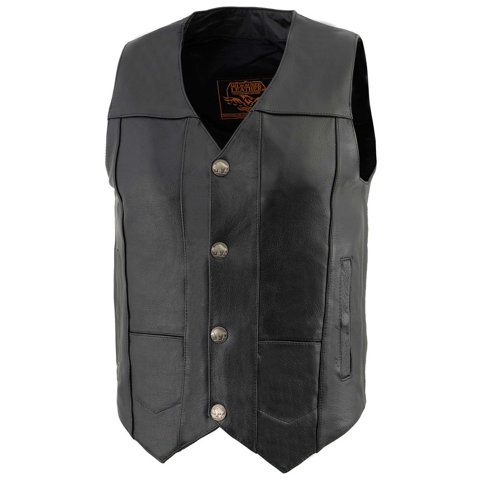 Milwaukee Leather LKM3700 Men's Classic Black Leather Motorcycle Rider Vest w/ Buffalo Nickel Snaps Closure - Image 7