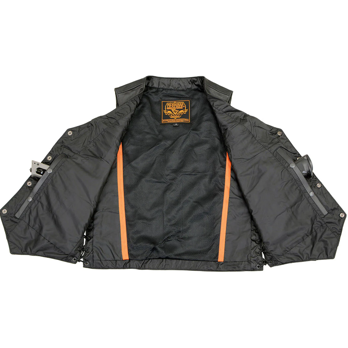 Milwaukee Leather LKM3701 Men's Black Leather Classic V-Neck Motorcycle Rider Vest w/ Buffalo Snaps and Side Laces - Image 4