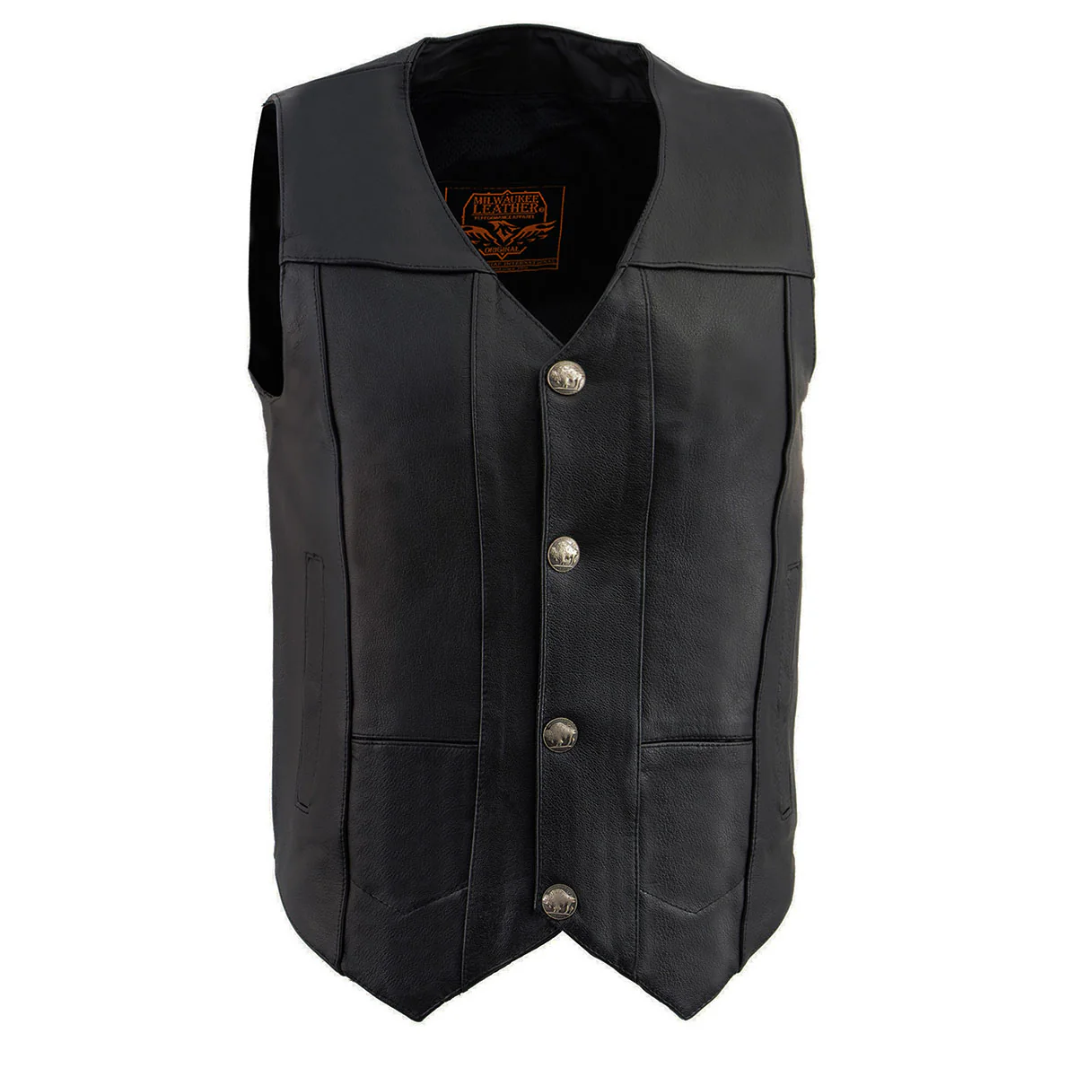Milwaukee Leather LKM3702 Men's Black Western Style Leather Motorccycle Vest with Buffalo Snaps - Image 5