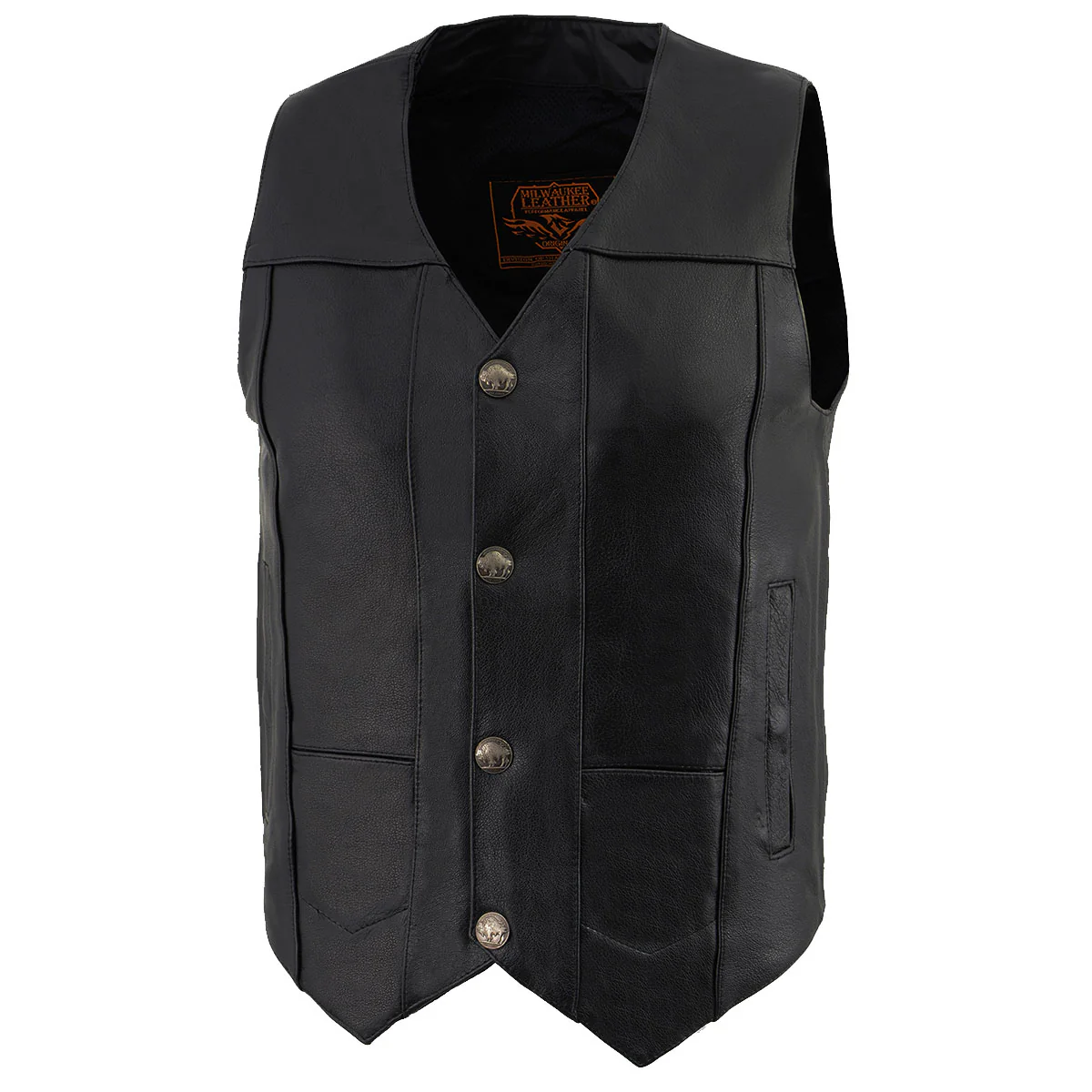 Milwaukee Leather LKM3702 Men's Black Western Style Leather Motorccycle Vest with Buffalo Snaps - Image 7