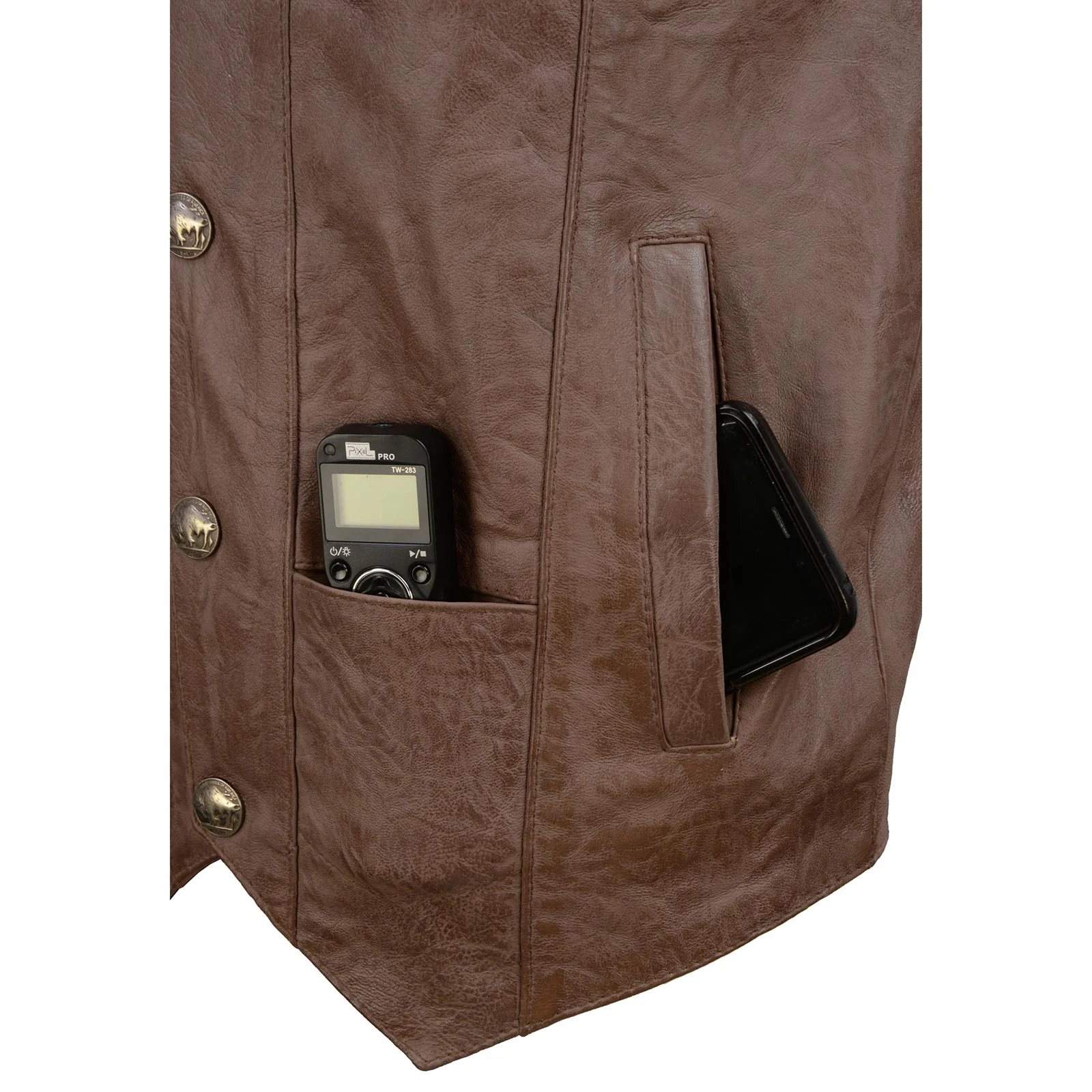 Milwaukee Leather LKM3702 Men's Leather V-Neck Western Style Motorcycle Rider Vest w/Classic Buffalo Snaps Closure - Image 6