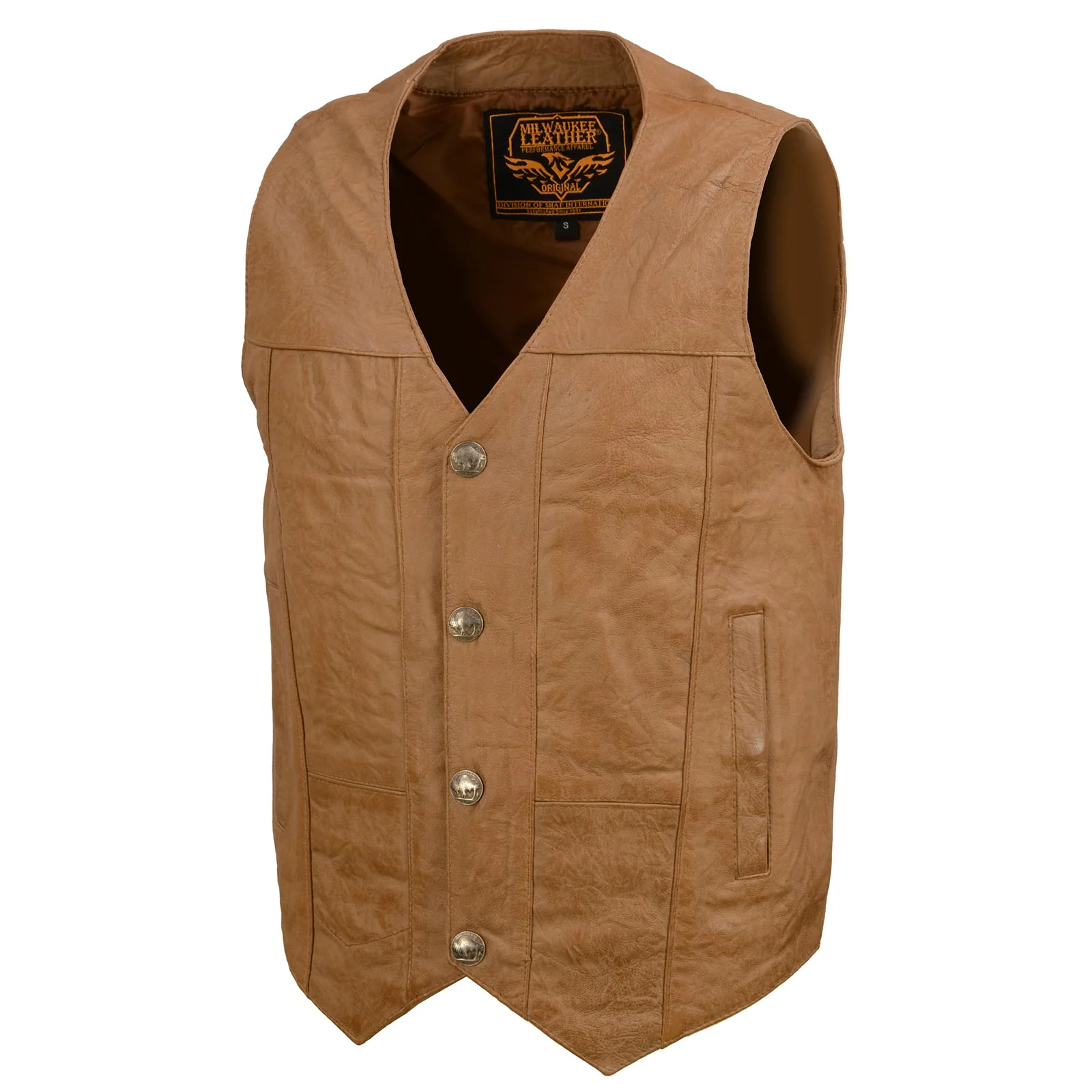 Milwaukee Leather LKM3702 Men's Saddle Leather Classic V-Neck Western Style Motorcycle Rider Vest w/ Buffalo Snaps - Image 10