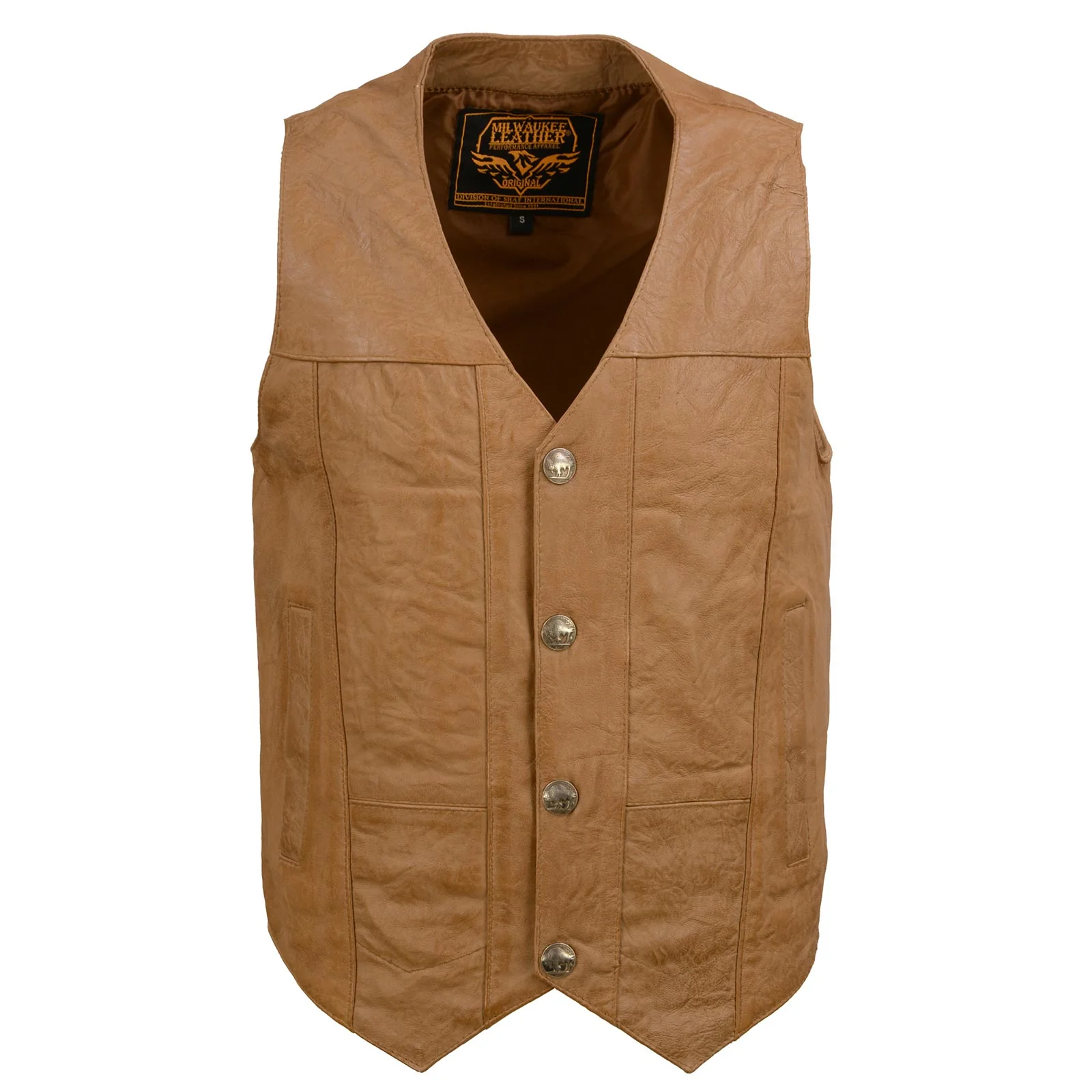 Milwaukee Leather LKM3702 Men's Saddle Leather Classic V-Neck Western Style Motorcycle Rider Vest w/ Buffalo Snaps - Image 11