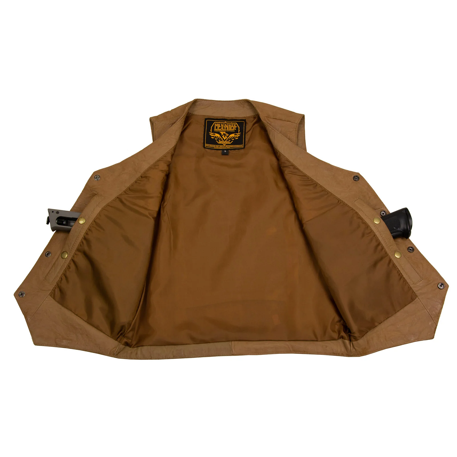 Milwaukee Leather LKM3702 Men's Saddle Leather Classic V-Neck Western Style Motorcycle Rider Vest w/ Buffalo Snaps - Image 4
