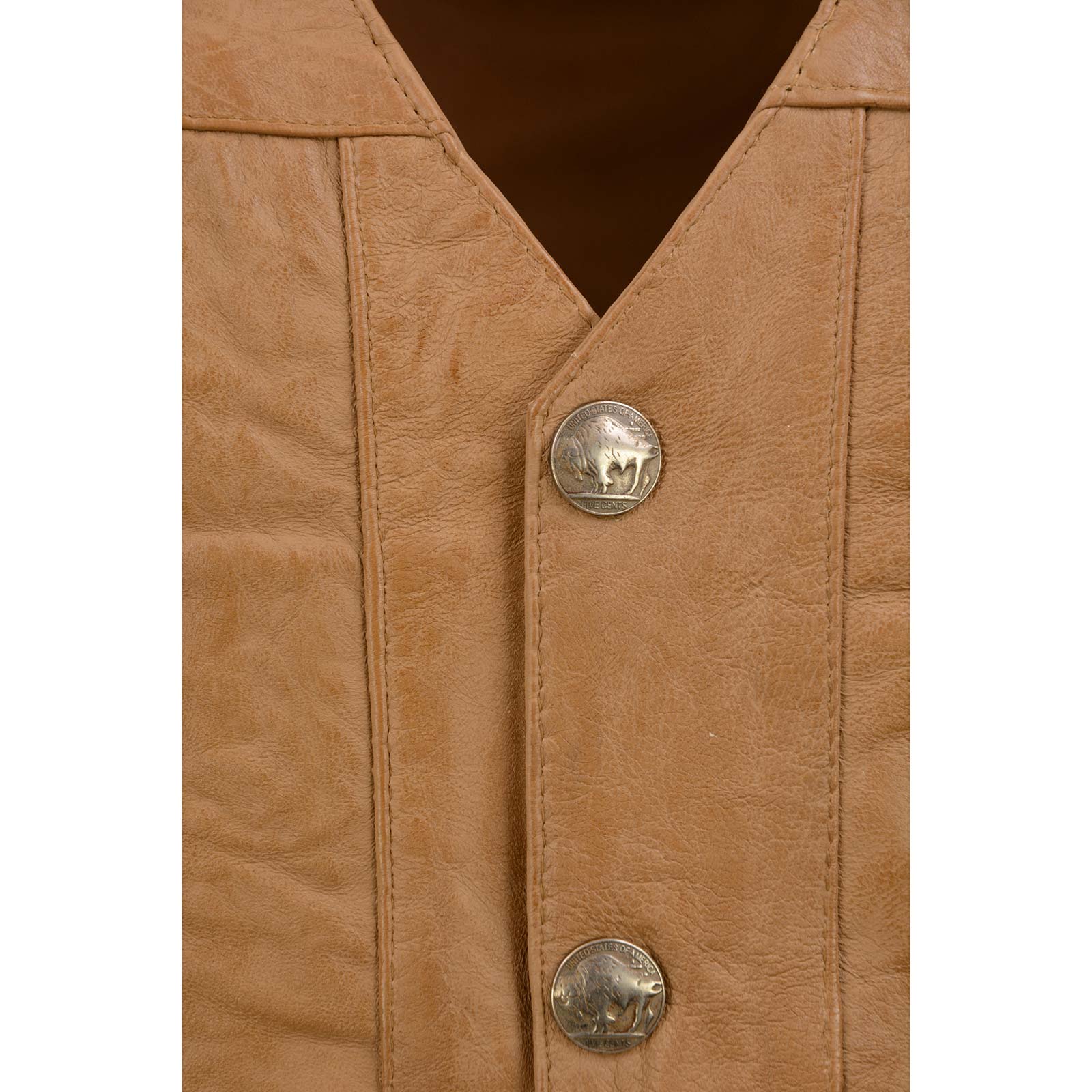 Milwaukee Leather LKM3702 Men's Saddle Leather Classic V-Neck Western Style Motorcycle Rider Vest w/ Buffalo Snaps - Image 5