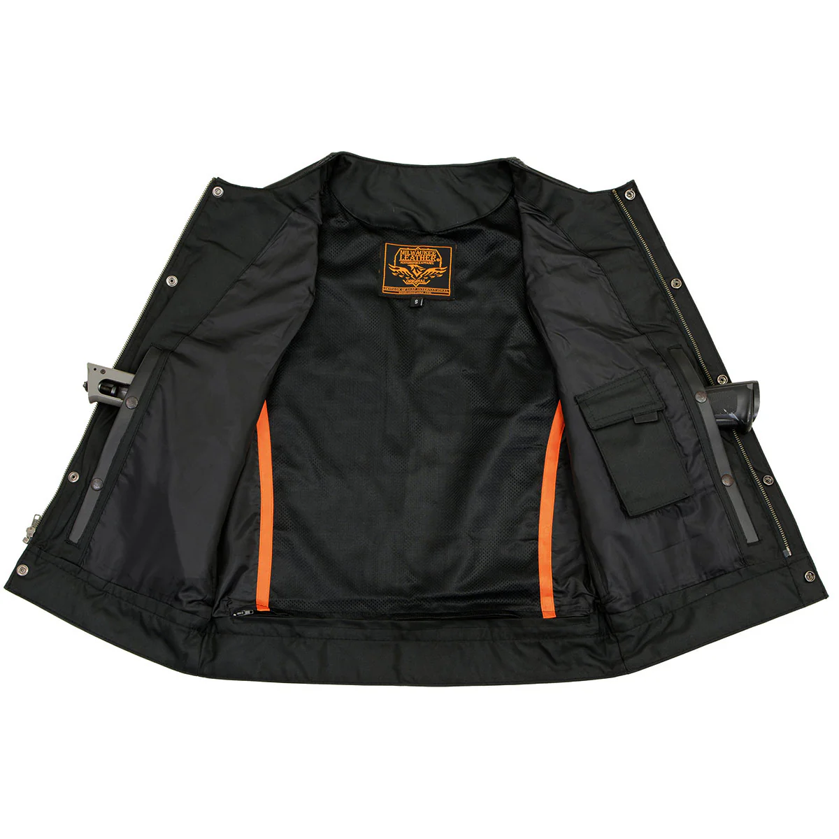 Milwaukee Leather LKM3711 Men's Black Leather Collarless Club Style Motorcycle Rider Vest w/ Dual Front Closure - Image 6