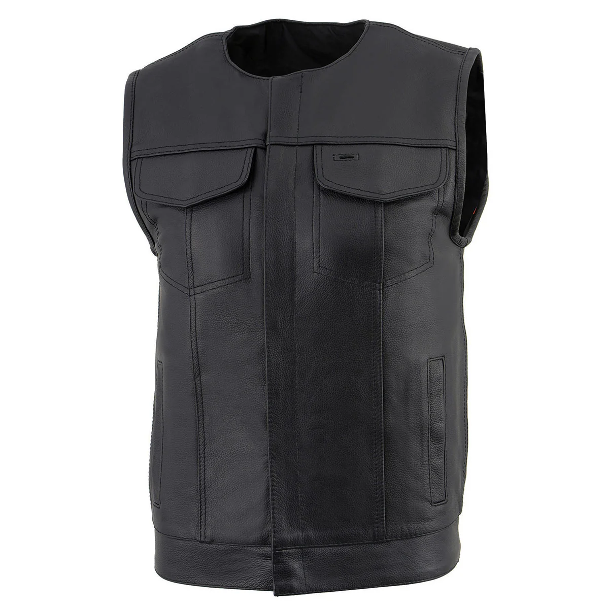 Milwaukee Leather LKM3711 Men's Black Leather Collarless Club Style Motorcycle Rider Vest w/ Dual Front Closure - Image 8