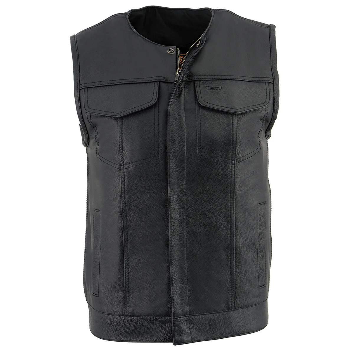 Milwaukee Leather LKM3711 Men's Black Leather Collarless Club Style Motorcycle Rider Vest w/ Dual Front Closure - Image 9