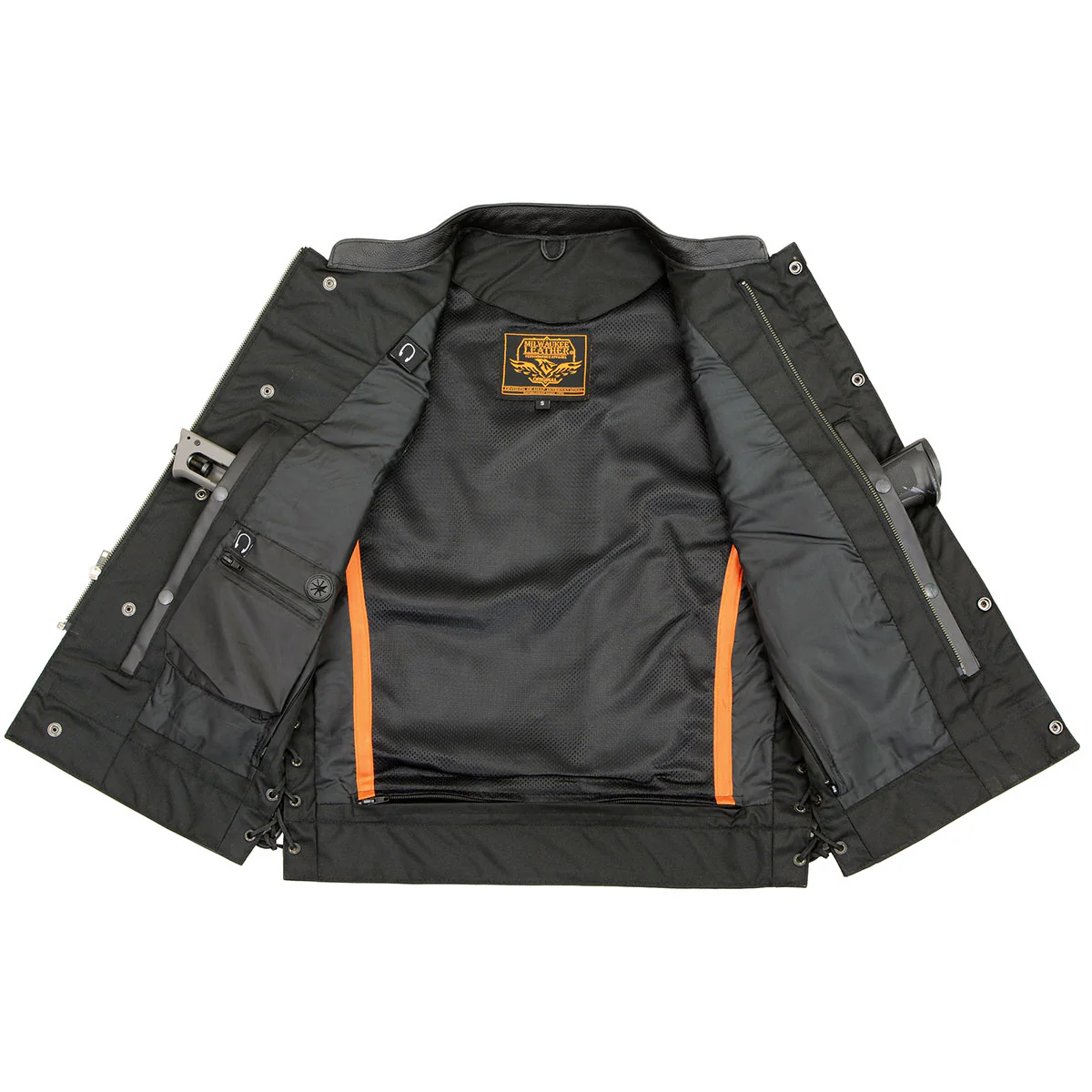 Milwaukee Leather LKM3712 Men's Black Leather Club Style Motorcycle Rider Vest w/ Front Snap/Zipper and Side Lace - Image 6
