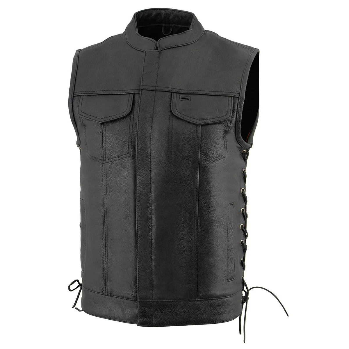 Milwaukee Leather LKM3712 Men's Black Leather Club Style Motorcycle Rider Vest w/ Front Snap/Zipper and Side Lace - Image 8