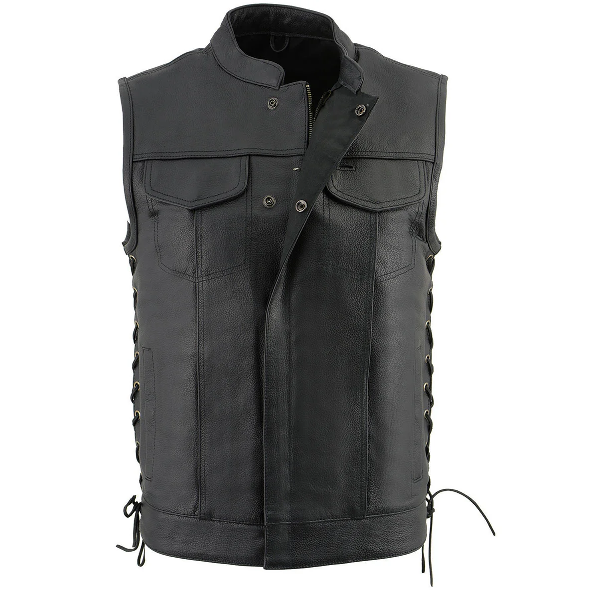 Milwaukee Leather LKM3712 Men's Black Leather Club Style Motorcycle Rider Vest w/ Front Snap/Zipper and Side Lace - Image 9
