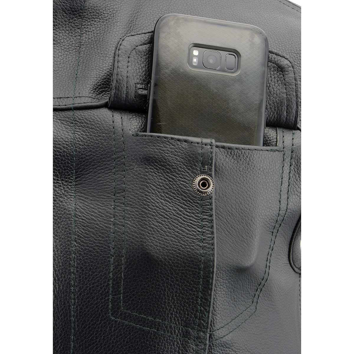 Milwaukee Leather LKM3713 Men's Black Leather Club Style Motorcycle Rider Vest W/ Dual Closure Zipper and Snaps - Image 10