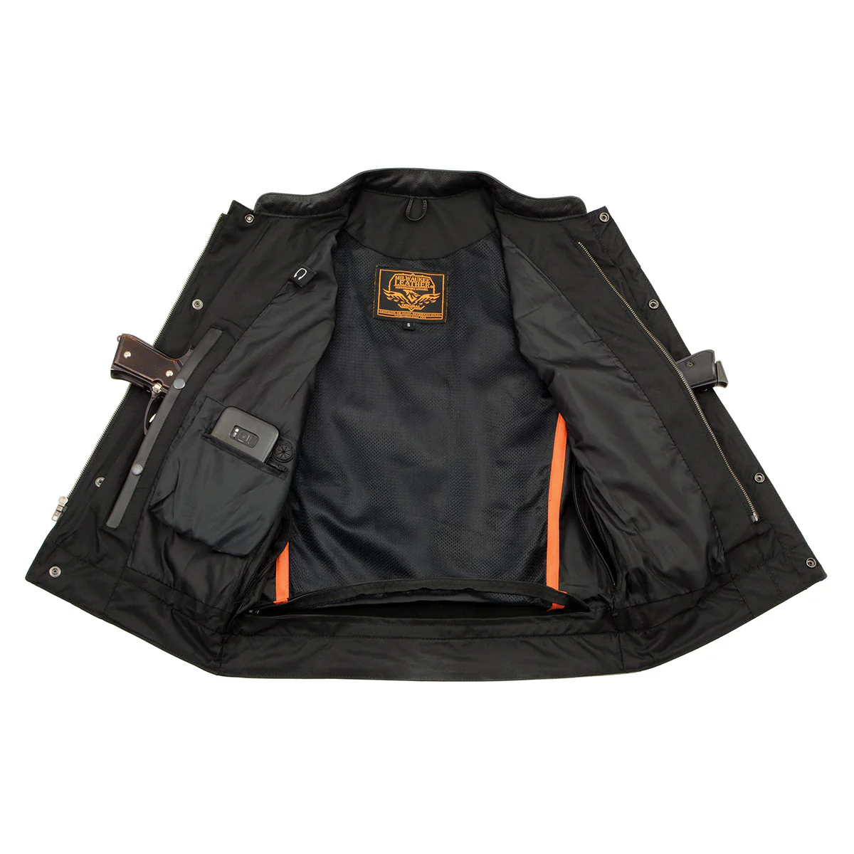 Milwaukee Leather LKM3713 Men's Black Leather Club Style Motorcycle Rider Vest W/ Dual Closure Zipper and Snaps - Image 7