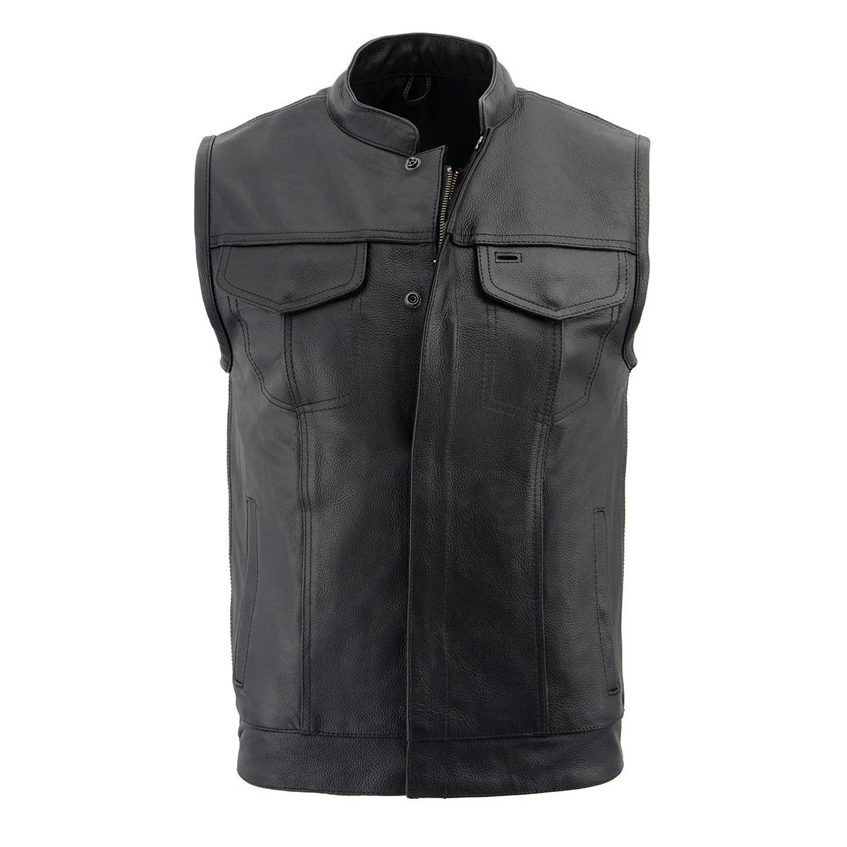 Milwaukee Leather LKM3713 Men's Black Leather Club Style Motorcycle Rider Vest W/ Dual Closure Zipper and Snaps - Image 8