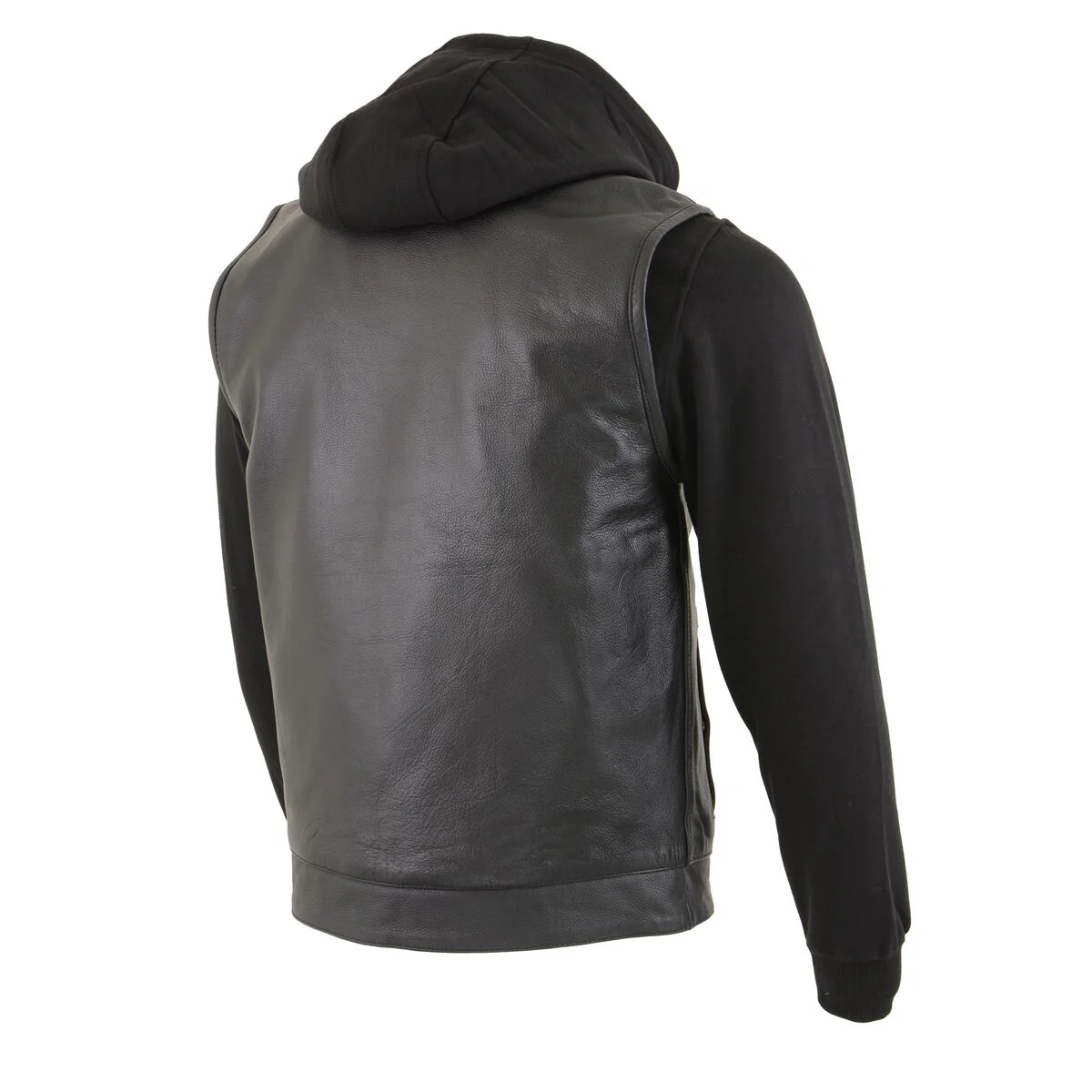 Milwaukee Leather LKM3714 Men's Black Club Style '2 in 1' Zipper Leather Vest with Removable Full Sleeve Hoodie - Image 10