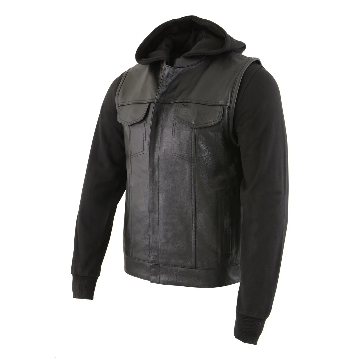 Milwaukee Leather LKM3714 Men's Black Club Style '2 in 1' Zipper Leather Vest with Removable Full Sleeve Hoodie - Image 11