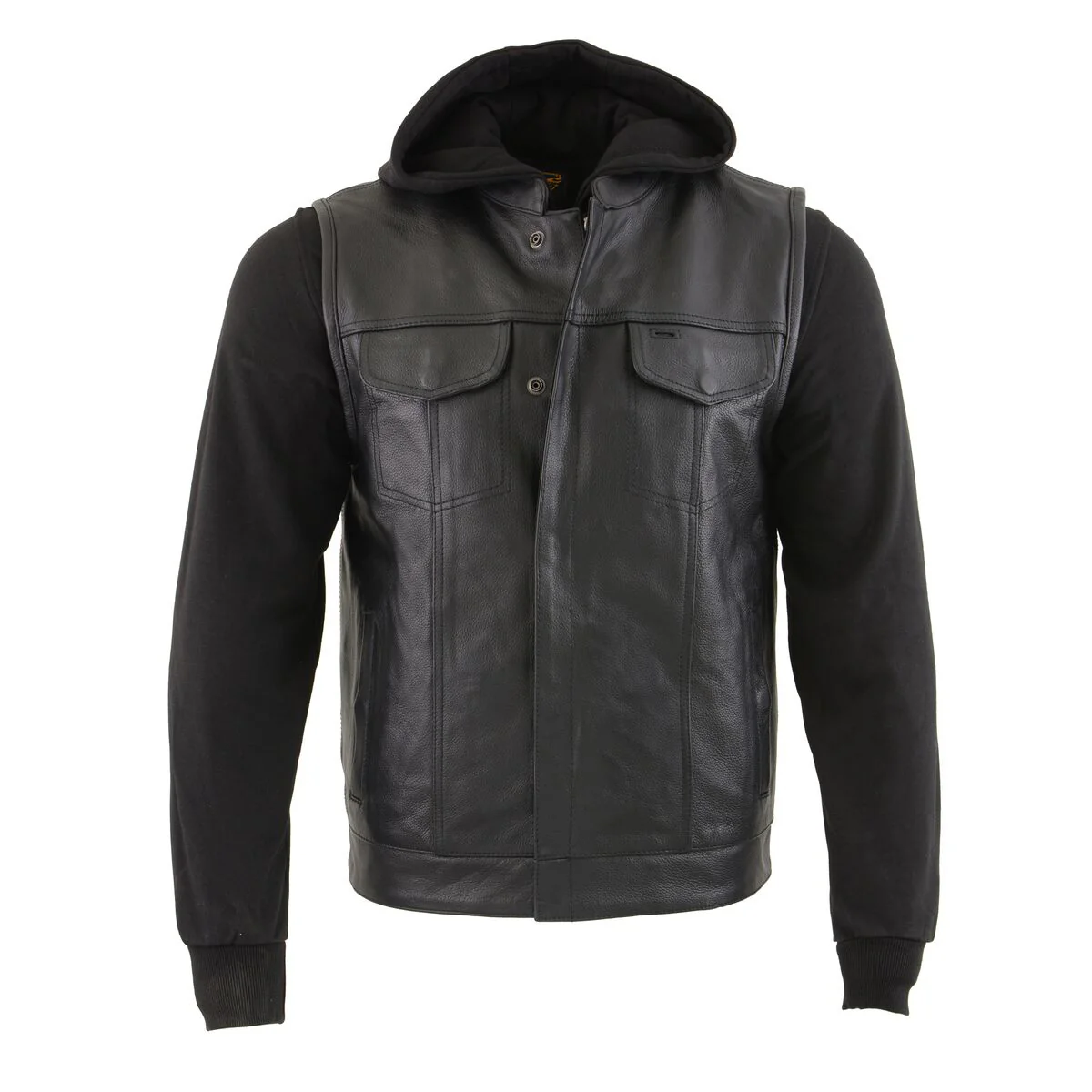 Milwaukee Leather LKM3714 Men's Black Club Style '2 in 1' Zipper Leather Vest with Removable Full Sleeve Hoodie - Image 12