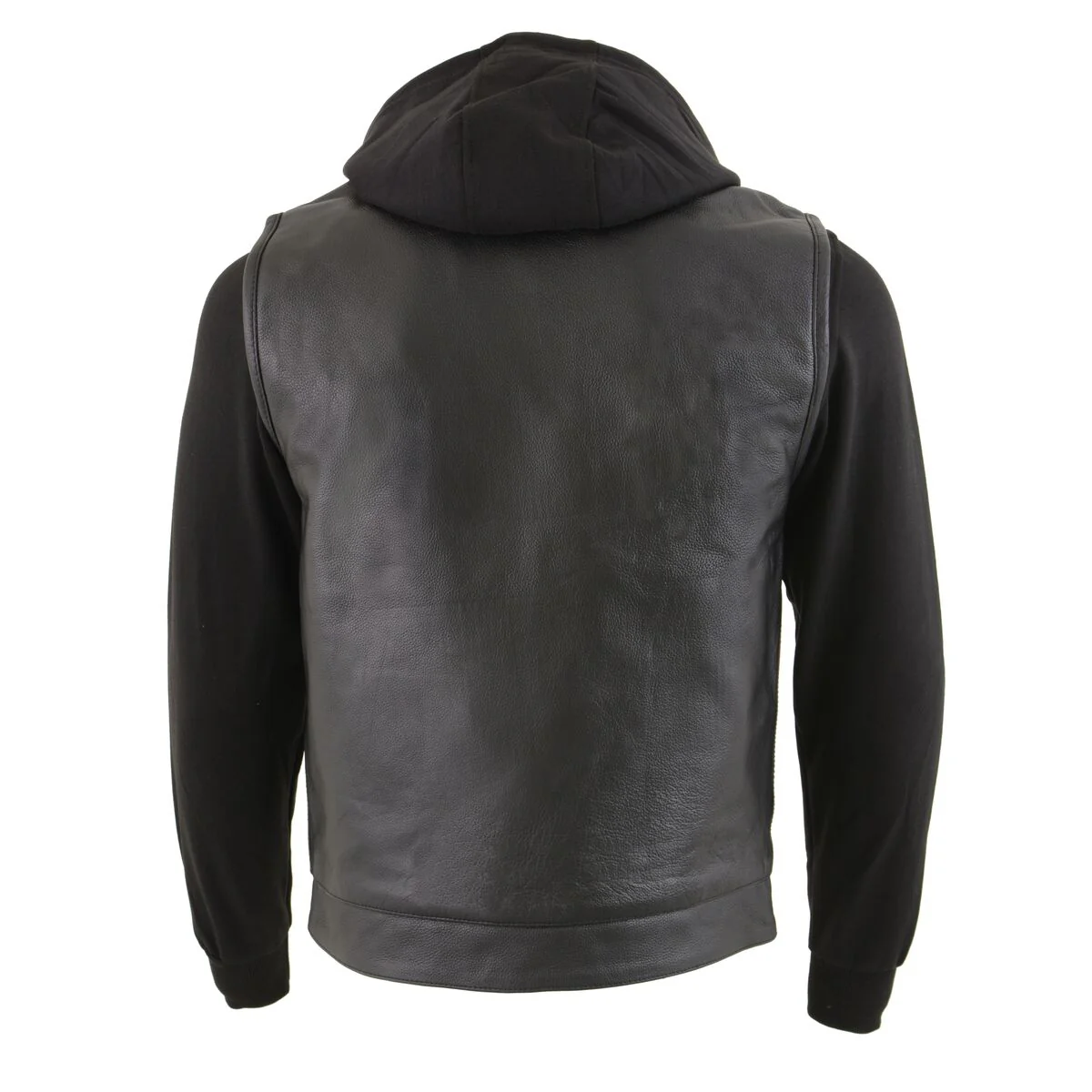 Milwaukee Leather LKM3714 Men's Black Club Style '2 in 1' Zipper Leather Vest with Removable Full Sleeve Hoodie - Image 2