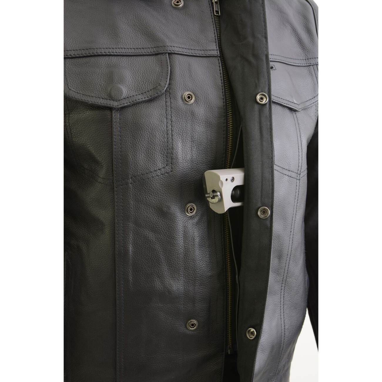 Milwaukee Leather LKM3714 Men's Black Club Style '2 in 1' Zipper Leather Vest with Removable Full Sleeve Hoodie - Image 8