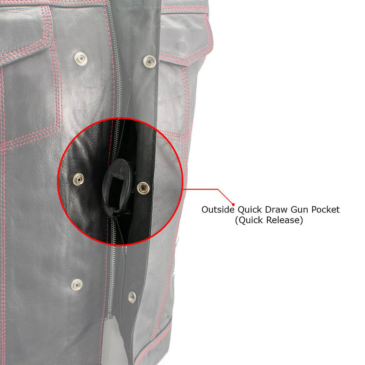 Milwaukee Leather LKM3780 Men's Black Premium Leather Motorcycle Rider Vest w/ Red Stitching and USA Inside Flag Lining - Image 4