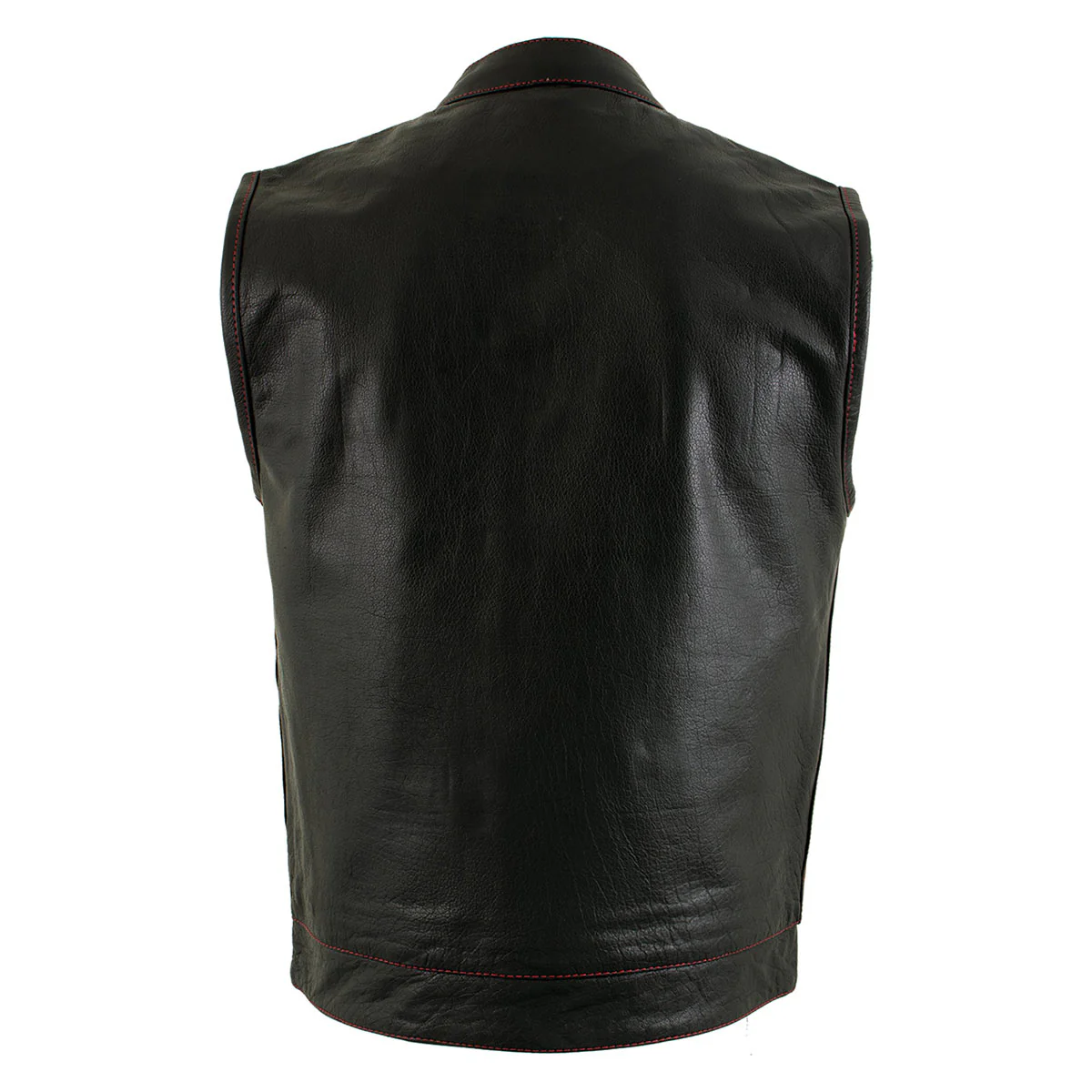 Milwaukee Leather LKM3780 Men's Black Premium Leather Motorcycle Rider Vest w/ Red Stitching and USA Inside Flag Lining - Image 7