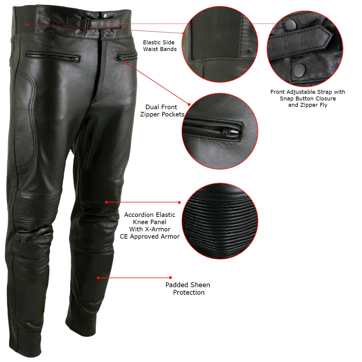 Milwaukee Leather LKM5713 Men's Premium Black Cowhide Leather Racing Pants w/ CE Armor Knee Protection - Image 2