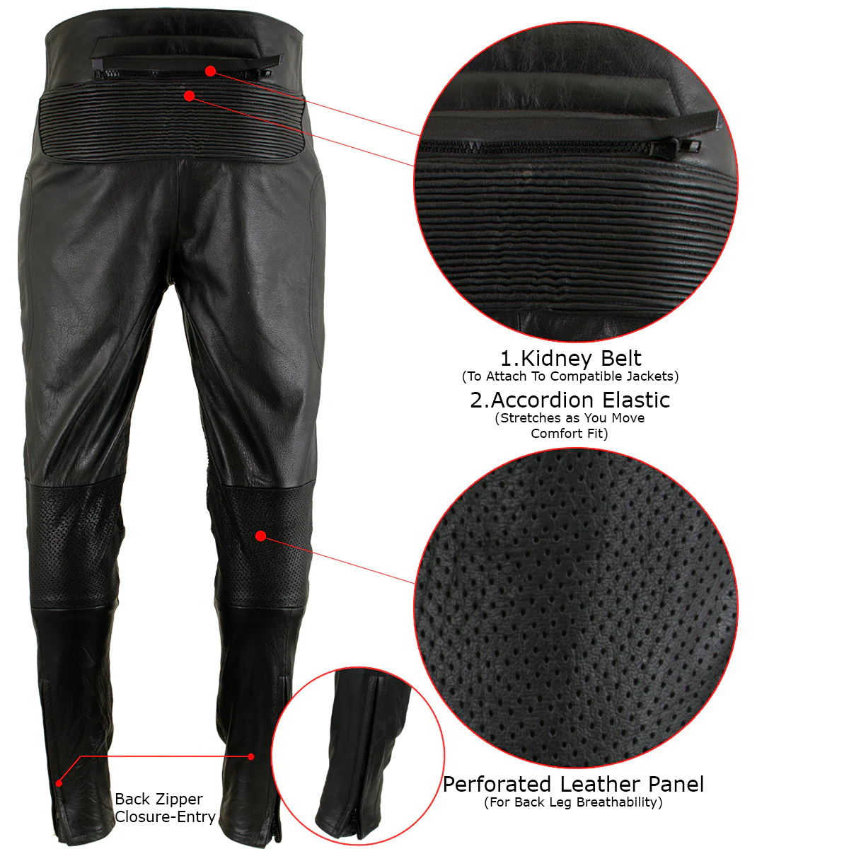 Milwaukee Leather LKM5713 Men's Premium Black Cowhide Leather Racing Pants w/ CE Armor Knee Protection - Image 4