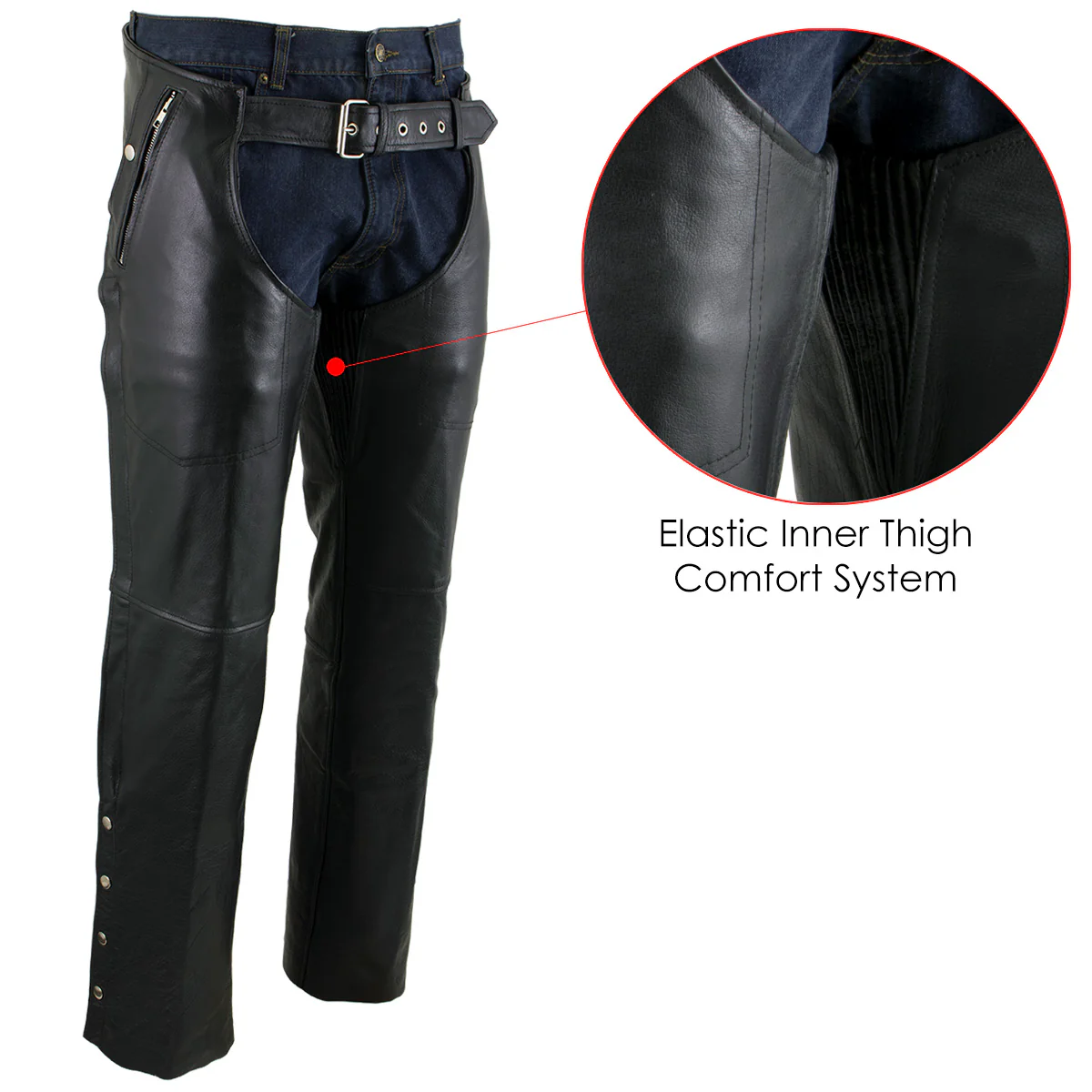 Milwaukee Leather LKM5714 Men's Black Premium Leather Motorcycle Riding Chaps w/ Removable Insulating Liner - Image 4
