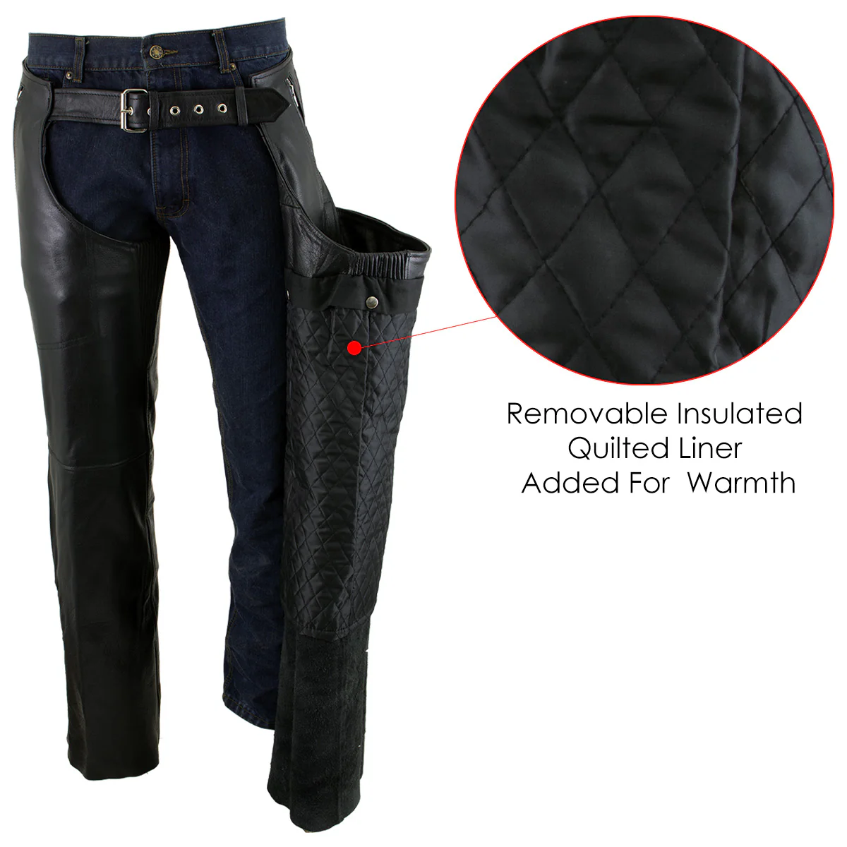 Milwaukee Leather LKM5714 Men's Black Premium Leather Motorcycle Riding Chaps w/ Removable Insulating Liner - Image 5