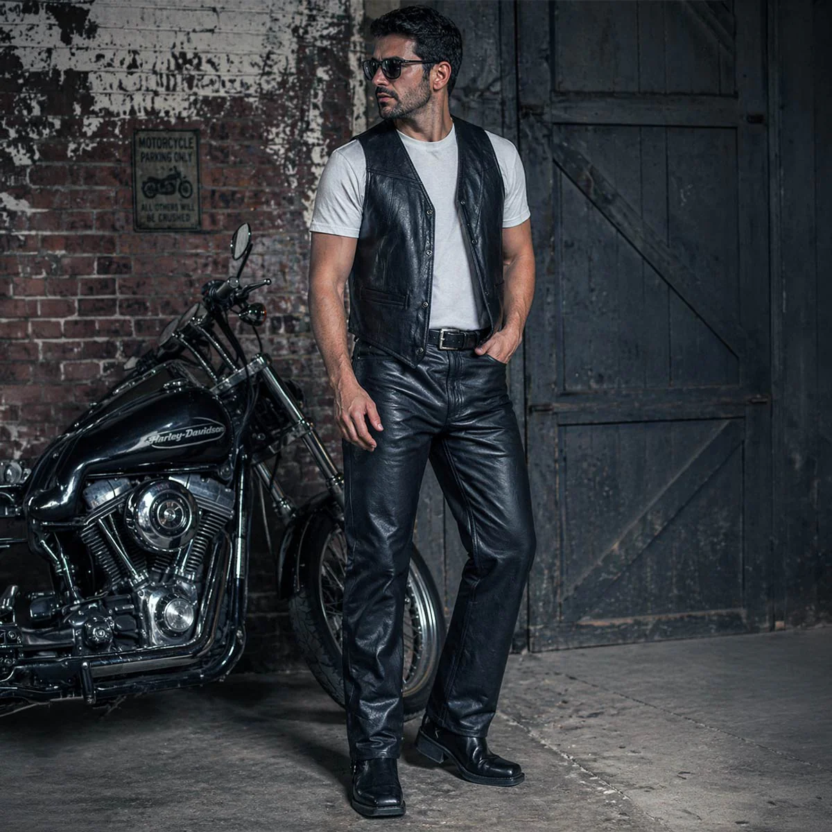 Milwaukee Leather LKM5716 Men's Classic Black Premium Leather Fitted Casual Biker Leather Pants - Image 2